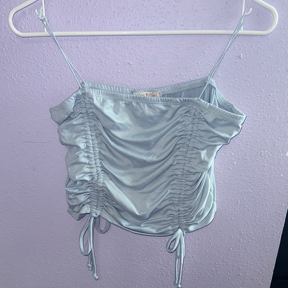 Elegant Ruched Light Blue Women's Top